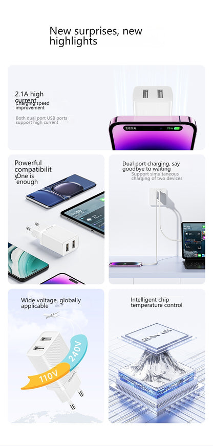 AWEI C15L Dual USB Charging Head, Lightning Cable Set 1m